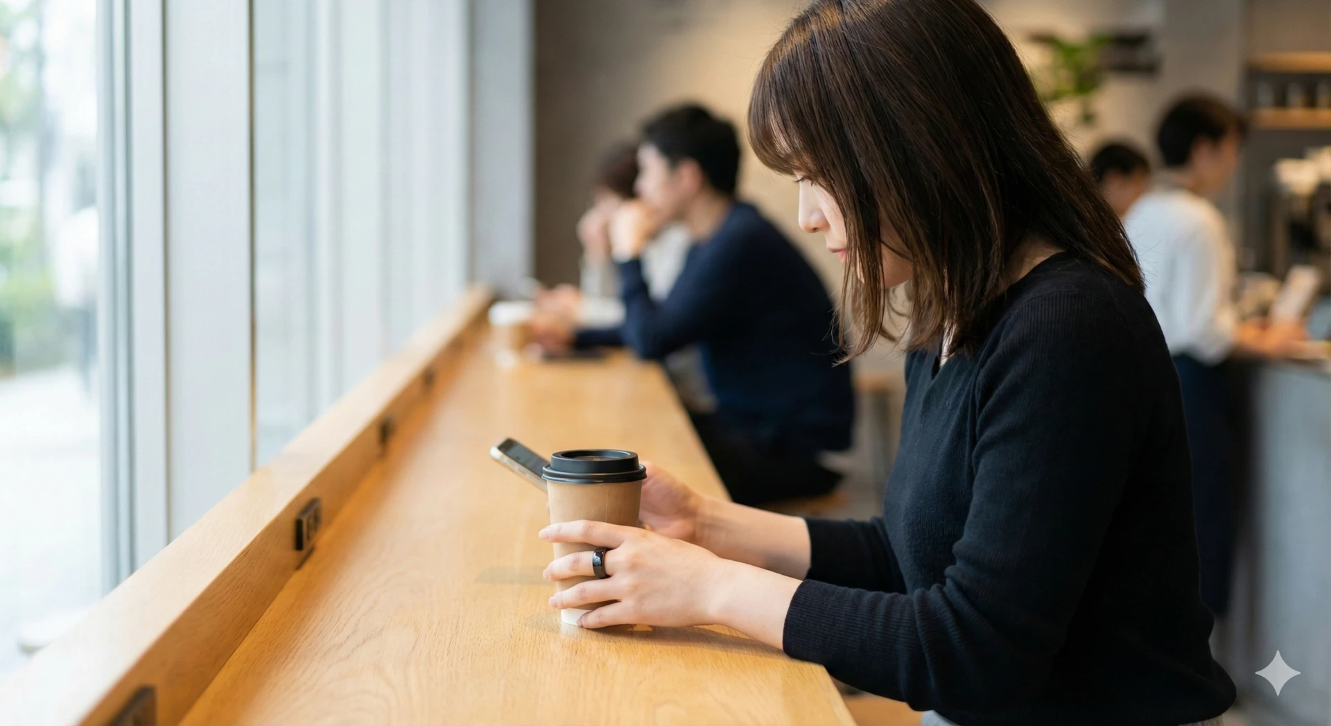 コーヒーブレイクのタイミングでリングのデータを見ると、心拍やストレスレベルの変化が分かります。